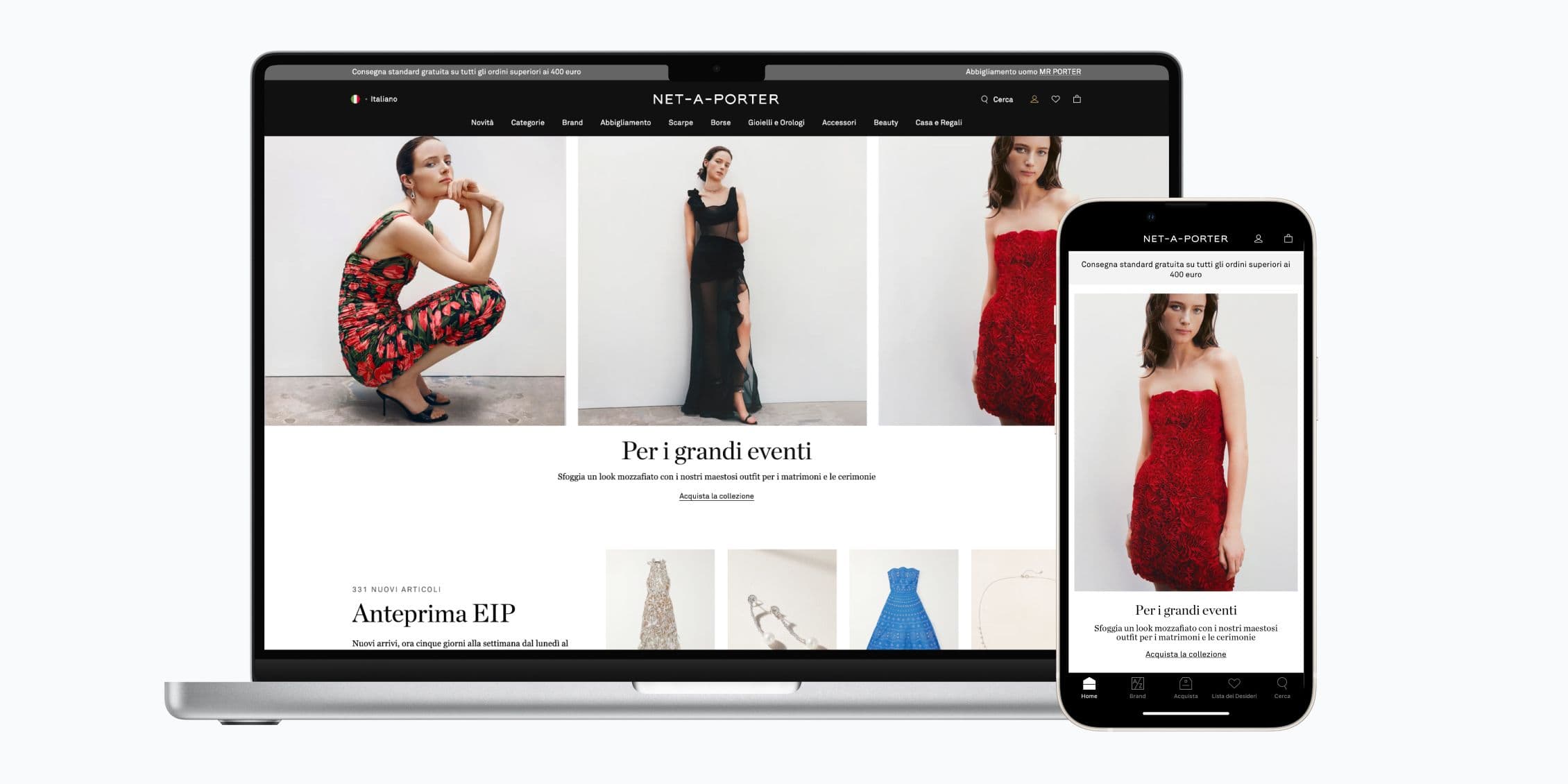 NET-A-PORTER Italian homepage on desktop and mobile